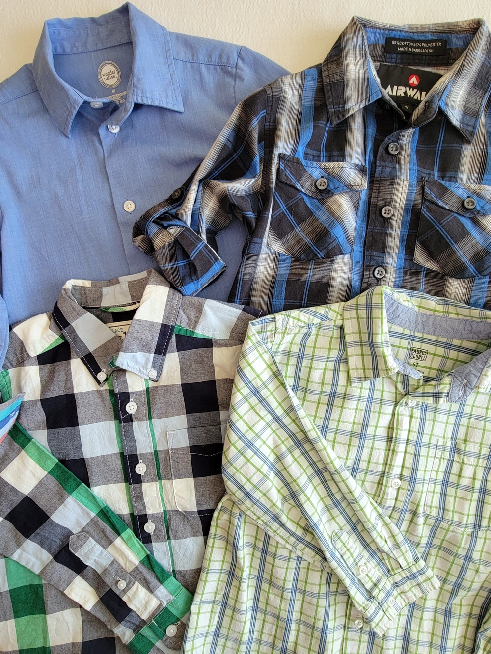 Lot of 4 Boys Long Sleeve Plaid Solid Button Up Shirts Size 5 5T 5/6 Airwalk